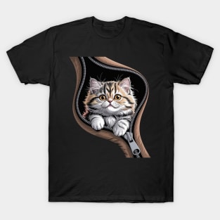 British Longhair Cat Zipper Cats Cute Kitty Lover Gift T-Shirt